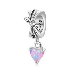 Bow & Pink Heart Charm