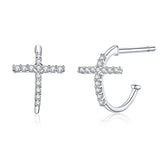Silver & CZ Cross Earrings