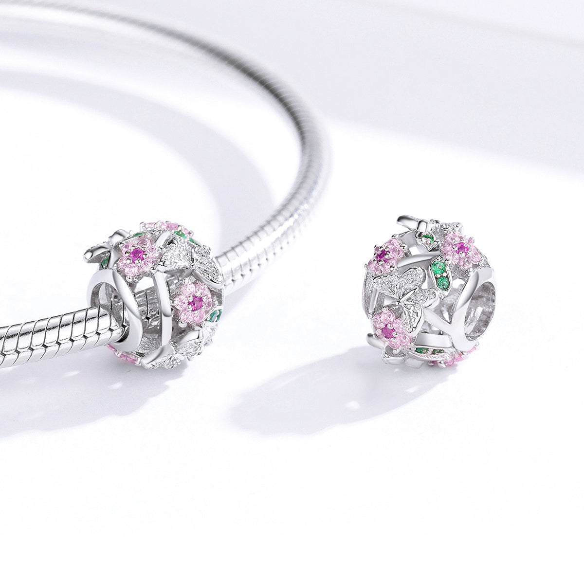 CZ Butterfly Flower Charm