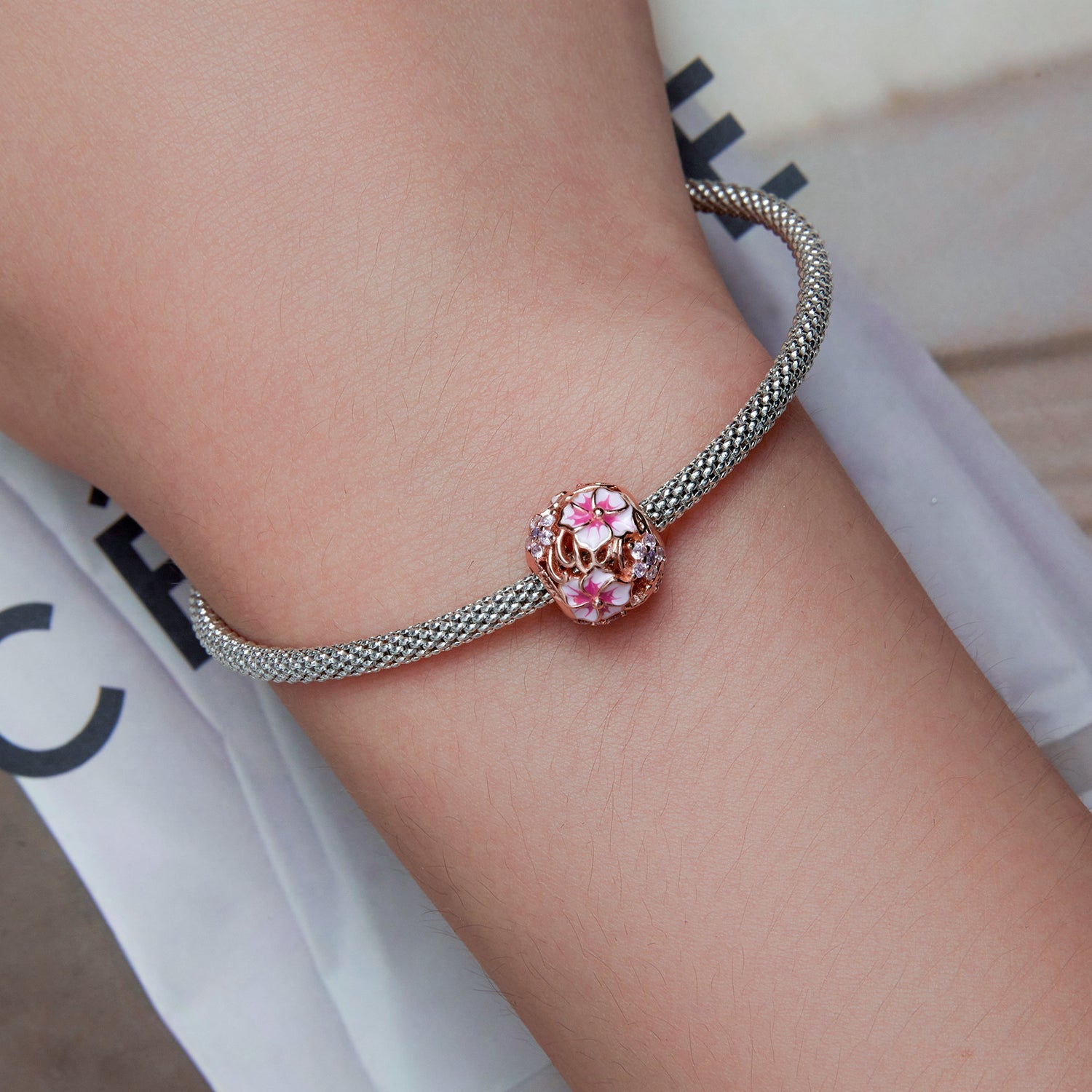 Cherry Blossom Rose Gold Flower Charm - Lullaboo