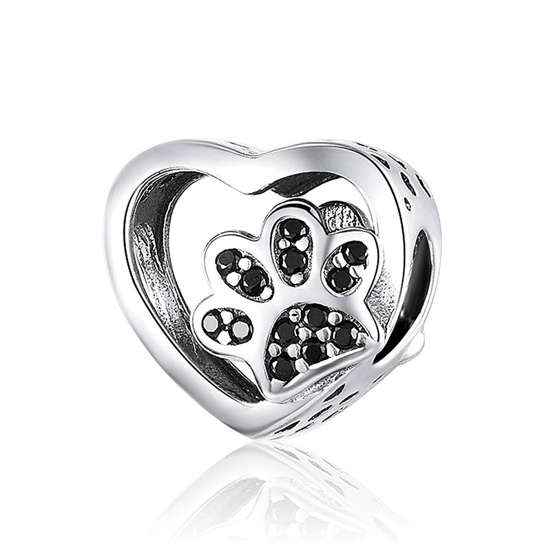 Black Paw Heart Charm