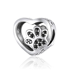 Black Paw Heart Charm