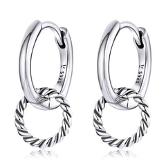 Silver Circle Dangle Hoop Earrings