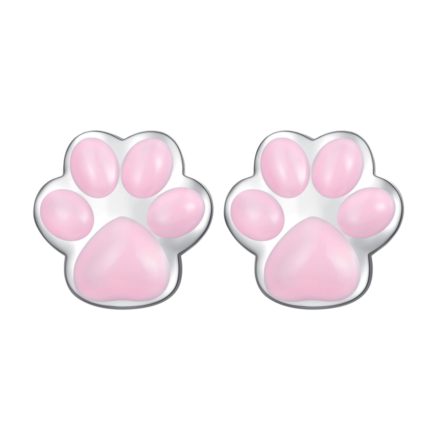 Silver & Pink Paw Print Stud Earrings