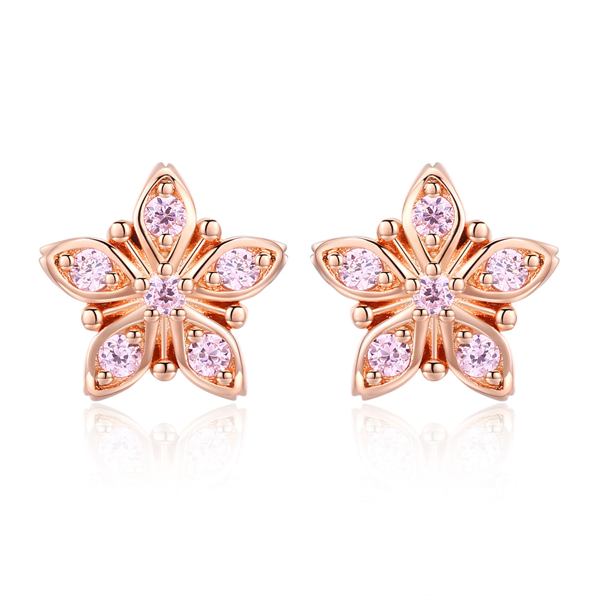 Rose Gold & Pink Star Stud Earrings