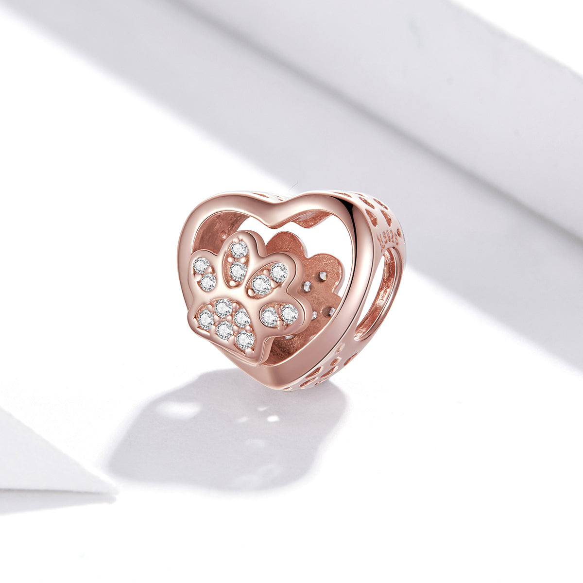 Rose Gold Paw Heart Charm - Lullaboo