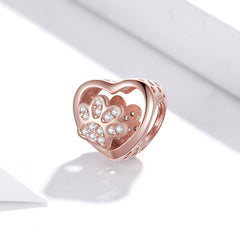 Rose Gold Paw Heart Charm - Lullaboo