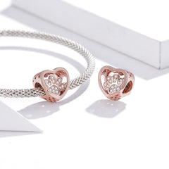 Rose Gold Paw Heart Charm - Lullaboo