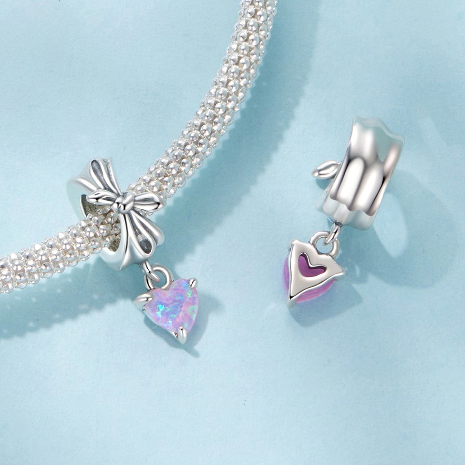 Bow & Pink Heart Charm