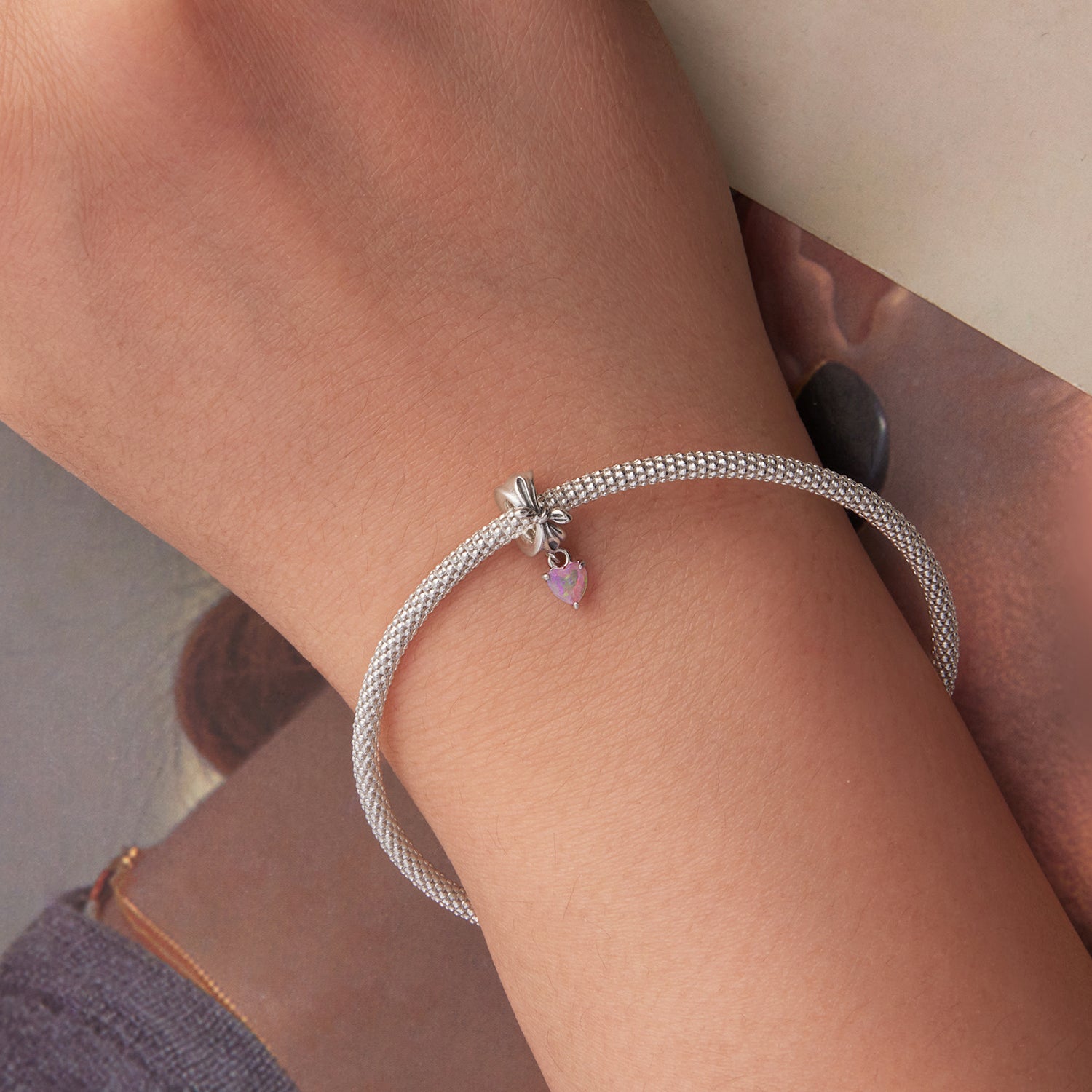 Bow & Pink Heart Charm