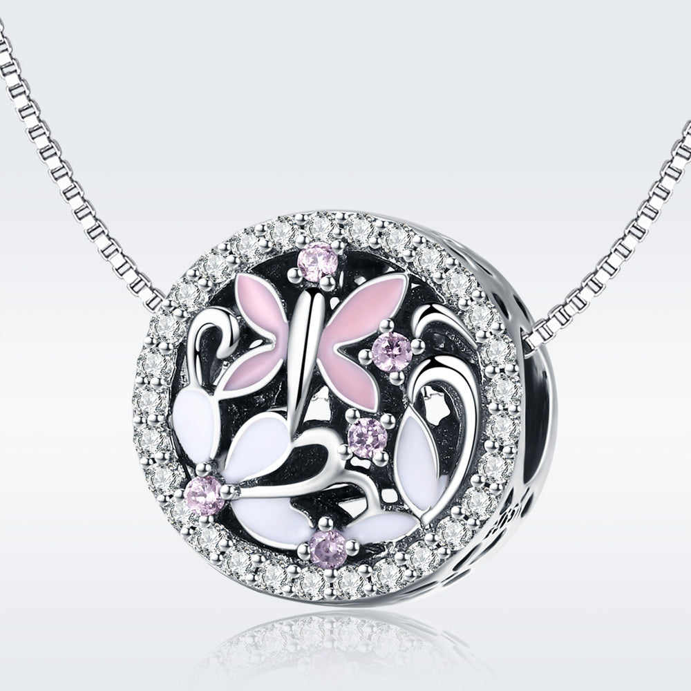 Pink Dragonfly & Flowers Charm - Lullaboo