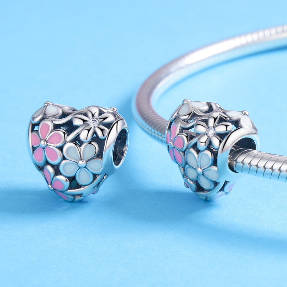 Pink Flower Hearts Charm - Lullaboo