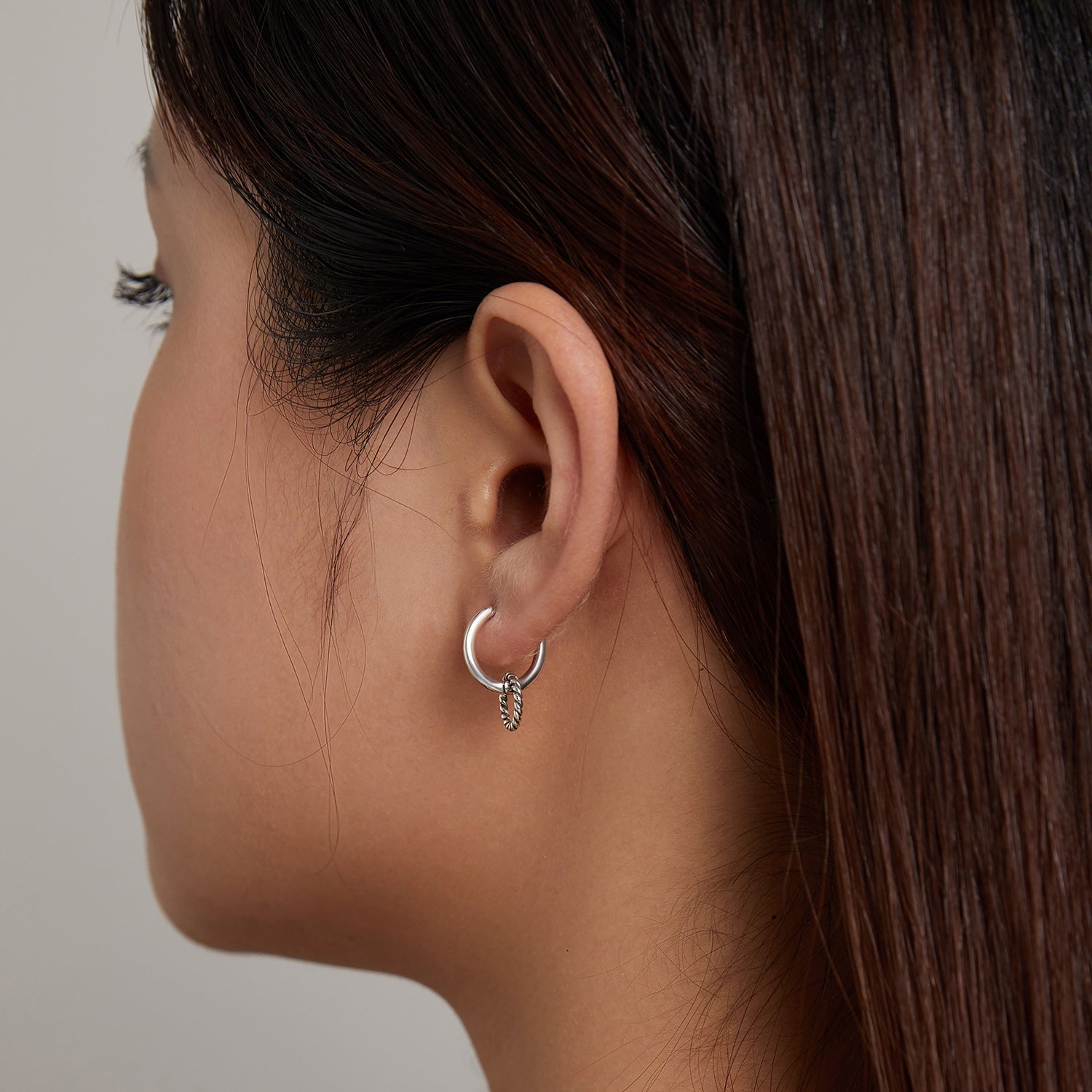 Silver Circle Dangle Hoop Earrings