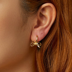 Gold Dangly Bow Earrings
