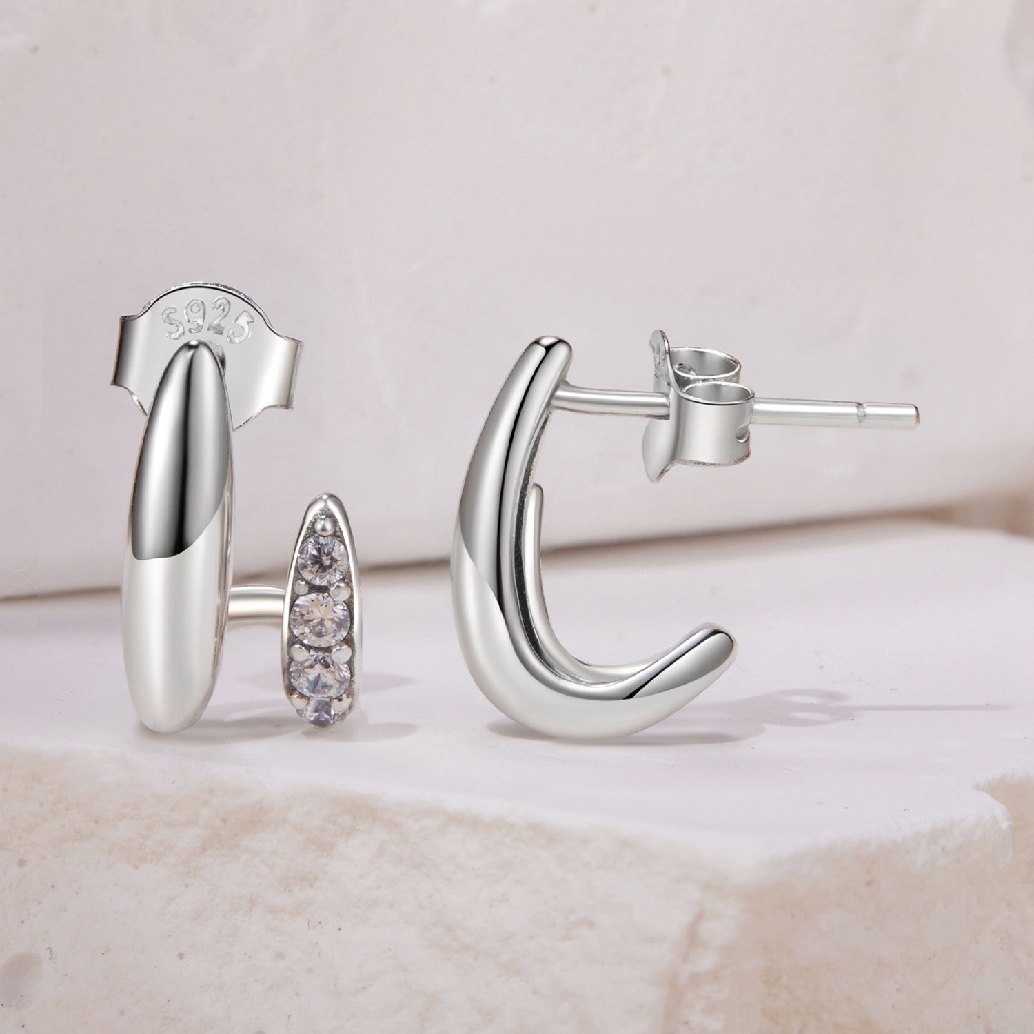 Geometric Double Layer CZ Stud Earrings