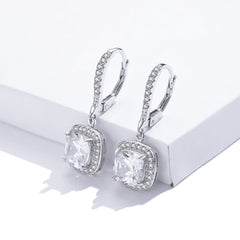 Square Silver CZ Drop Earrings