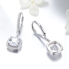 Square Silver CZ Drop Earrings