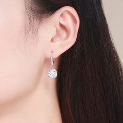 Square Silver CZ Drop Earrings