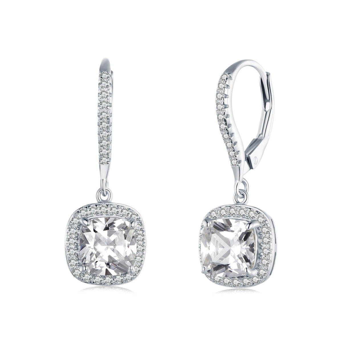 Square Silver CZ Drop Earrings